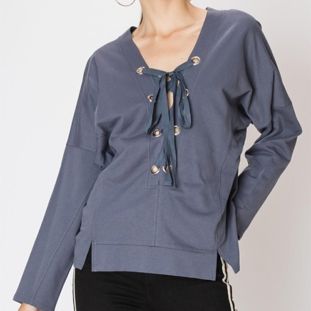 CASUAL LACE UP TOP